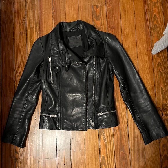 All Saints Bales Leather Biker Jacket, Size 2, Black. - Picture 6 of 11